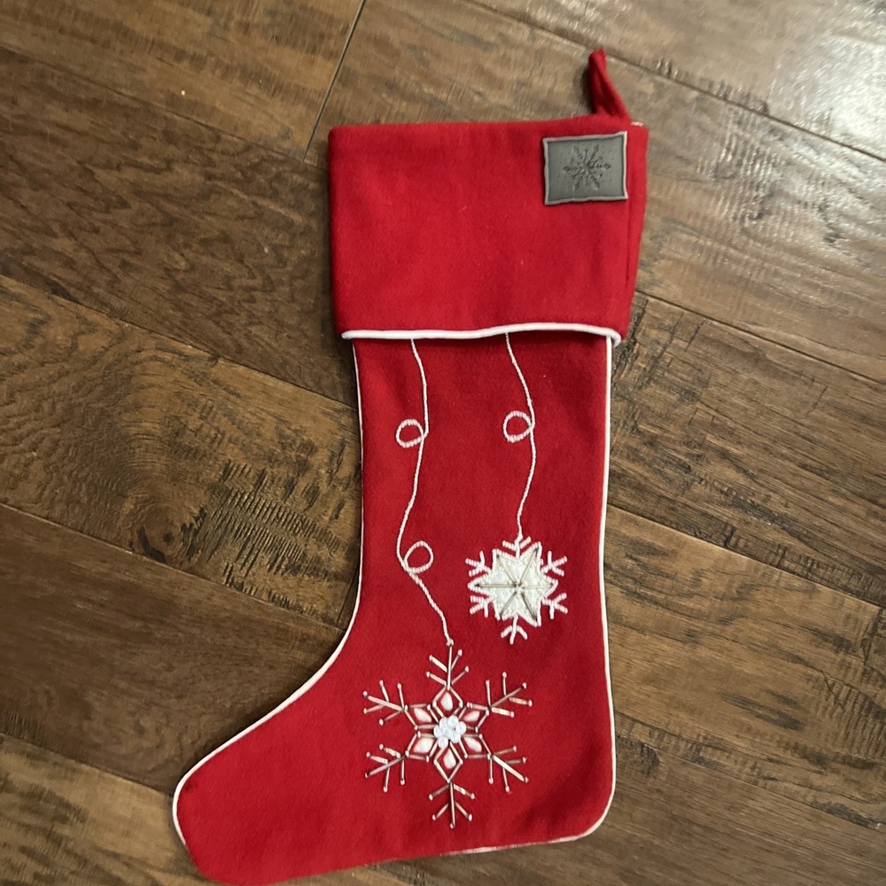 Crate and Barrel Wool Blend Christmas Stocking Snowflake Beaded